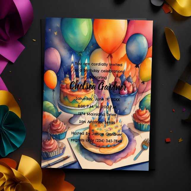 Invitación Cuadros coloridos de los globos de cumpleaños (Subido por el creador)