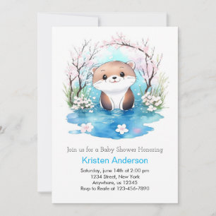 Invitación Cuadros de agua fantásticos Otter Blue Boy Baby Sh