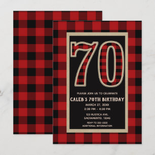 Invitación Cuadros de Búfalo Rojo Rústico Cumpleaños 70 70 añ