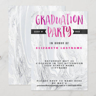 Invitación Cuadros de mármol de la fiesta de graduación