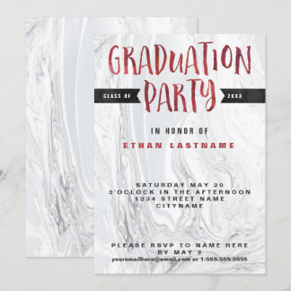 Invitación Cuadros de mármol de la fiesta de graduación