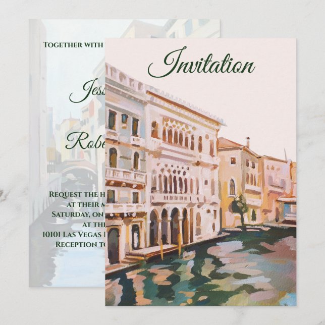 Invitación Cuadros de Venecia, Boda de Italia (Anverso / Reverso)