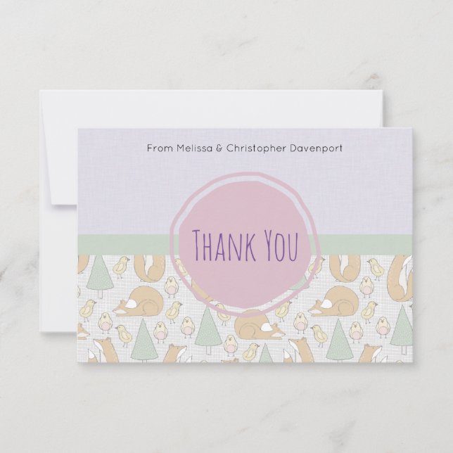 Invitación Cuadros de Woodland criaturas bebé Ducha Gracias (Anverso)