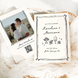 Invitación Cuadros dibujados a mano caprichosa Guardar el cód