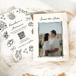 Invitación Cuadros dibujados a mano caprichosa Guardar el cód