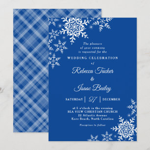Invitación Cuadros Elegantes Copos de Nieve Azul Profundo Bod