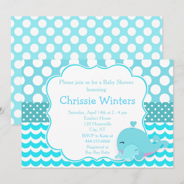 Invitación Cuadros padres y bebés Whale Blue Boy Baby Shower (Anverso / Reverso)