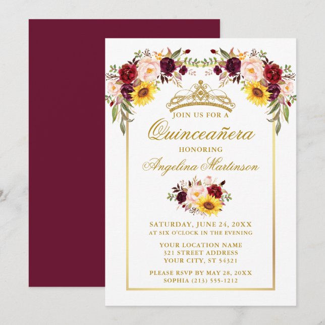 Invitación Cuadros Quinceanera (Anverso / Reverso)