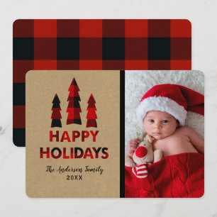 Invitación Cuadros Rojos Felices Fiestas Árboles de Navidad K