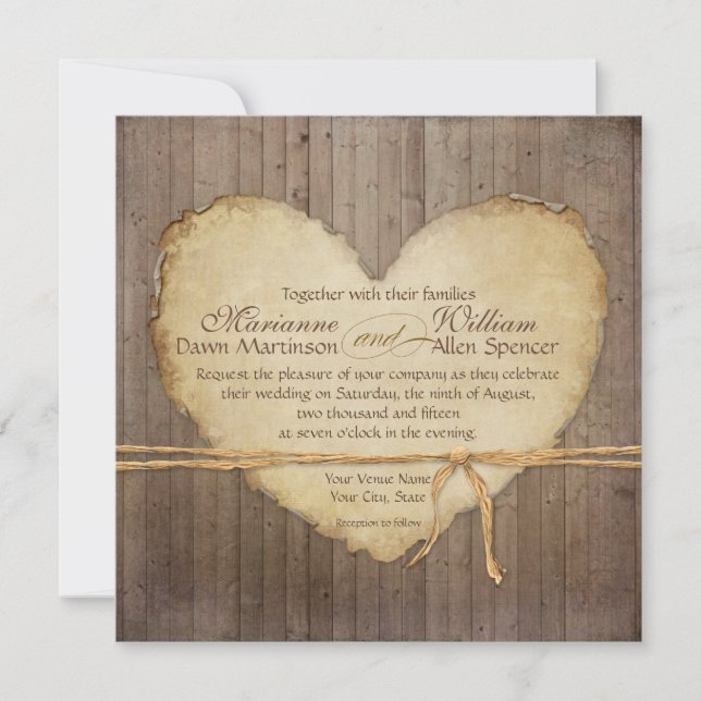 Invitación Cuadros Rústicos De Madera Con Alambre De Corazón  (Anverso)