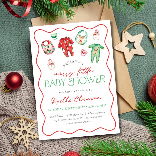 Invitación Cuadros verdes rojos moritos Navidades Baby Shower (Cute Red Green Merry Little Christmas Baby Shower Invitation)