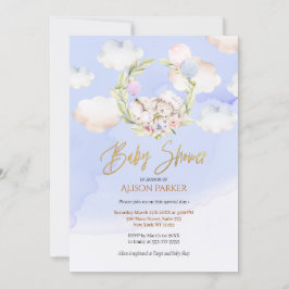 Invitación Cuadros Woodland Rabbit Floral Blue Sky Baby Showe