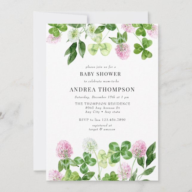 Invitación Cuádruple Lazo | Hojas de Shamrock | BABY SHOWER (Anverso)