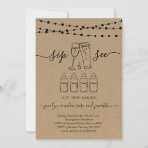 Invitación Cuadrupletas Sip & See Bubbles & Brets
