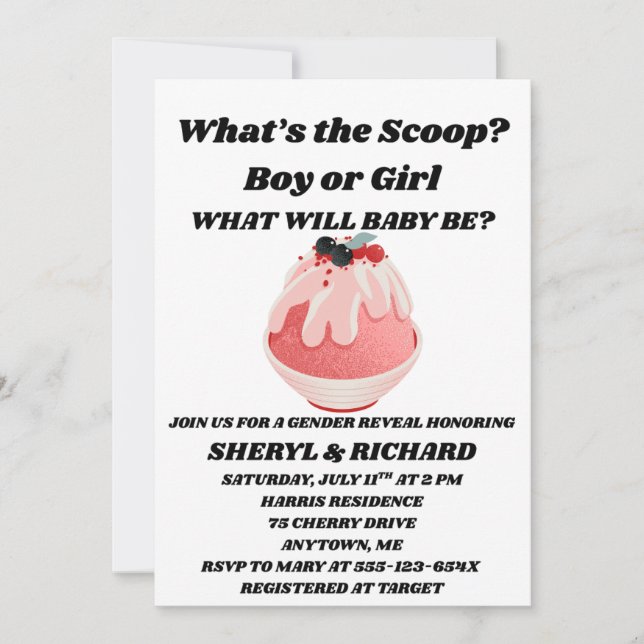 Invitación ¿Cuál es el fiesta de revelación de sexo en Scoop? (Anverso)