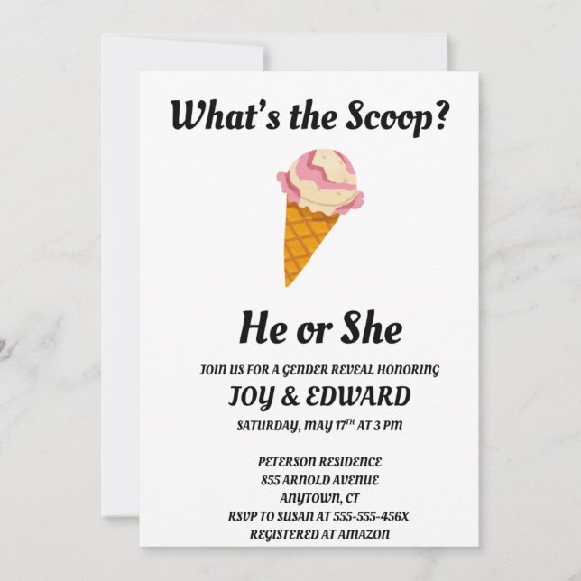 Invitación ¿Cuál es el fiesta de revelación de sexo en Scoop? (Anverso)