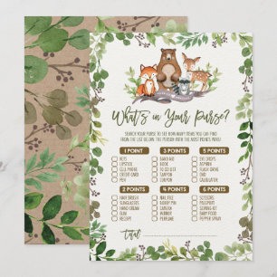 Invitación ¿Cuál es tu bolso de juego de Baby Shower Woodland