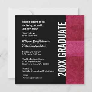 Invitación Cualquie blanco negro rojo de la graduación del