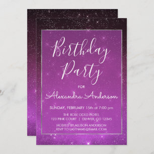 Invitación Cualquie fiesta de cumpleaños púrpura del cielo de