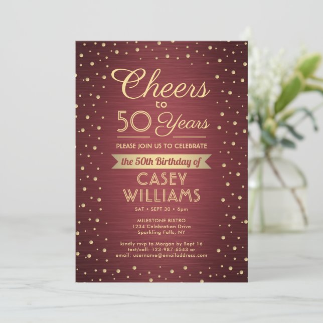 Invitación CUALQUIER Alegre De Cumpleaños Cepillado De Burgun (Anverso de pie)