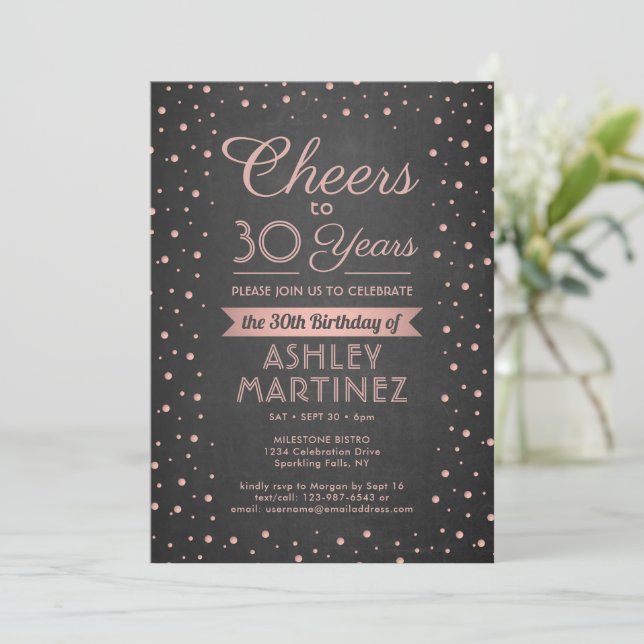 Invitación CUALQUIER Alegre De Cumpleaños Pink Confetti Black (Anverso de pie)