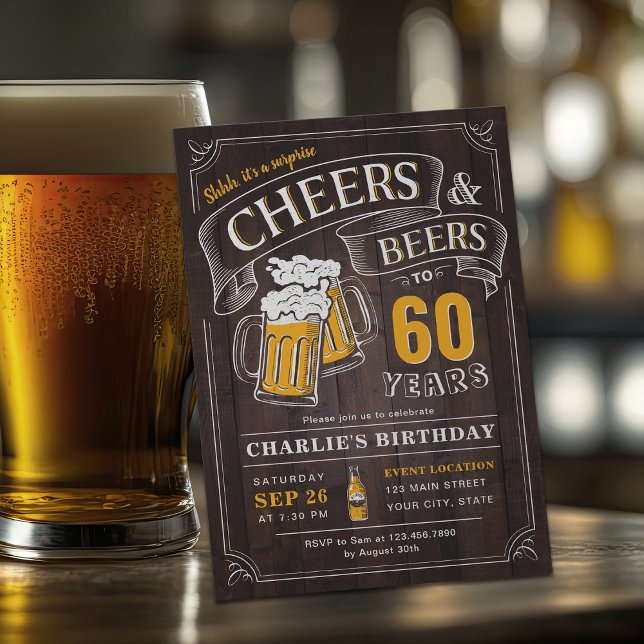 Invitación Cualquier Alegre Y Cerveza De Madera Sorprende Cum (Any Age Wood Cheers And Beers Surprise Birthday Invitation)