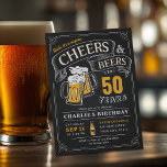 Invitación Cualquier Alegre Y Cerveza Sorprende Cumpleaños<br><div class="desc">Elegantes vítores y cervezas a 50 años de diseño tipográfico en tablero de carbón negro,  oro y blanco,  Personalizado con su propia información fiesta,  divertido y único,  genial para sorpresa cualquier invitación de cumpleaños adulto de edad para hombres,  o invitaciones de fiestas de aniversario para cualquier ocasión.</div>