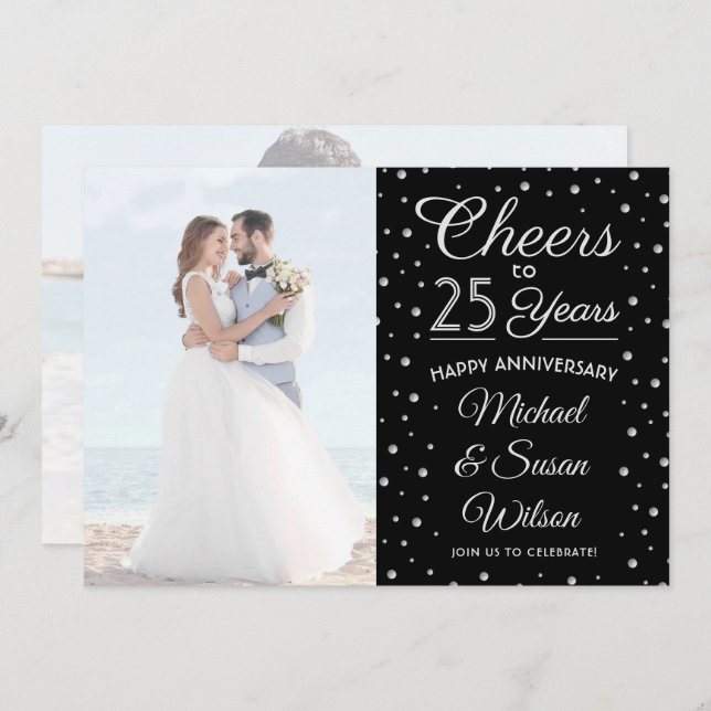 Invitación CUALQUIER Aniversario 2 Foto Saludo A Fiesta Blanc (Anverso / Reverso)