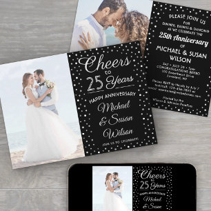 Invitación CUALQUIER Aniversario 2 Fotos Brindis Fiesta Negra