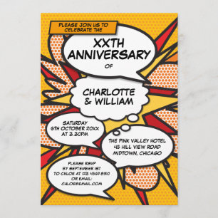 Invitación Cualquier aniversario de boda divertido cómic retr