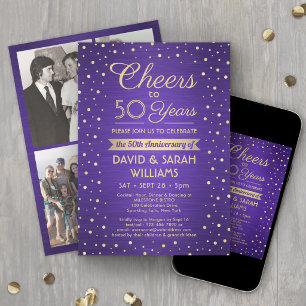 Invitación CUALQUIER Aniversario Saluda al Confetti Purple &