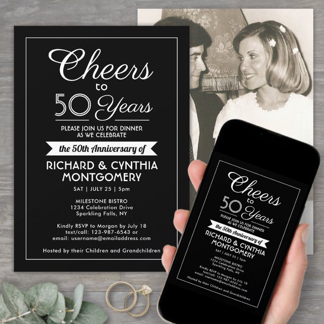 Invitación CUALQUIER Aniversario Saluda Elegante Foto En Blan (Subido por el creador)