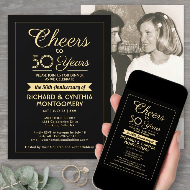 Invitación CUALQUIER Aniversario Saluda Elegante Foto En Negr (Subido por el creador)