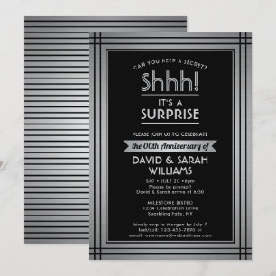 Invitación CUALQUIER Aniversario sorpresa Elegante Plata Negr