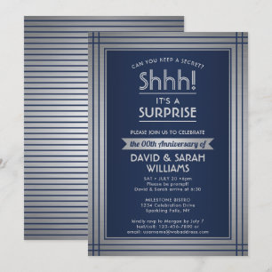 Invitación CUALQUIER Aniversario sorpresa Marina azul y plata