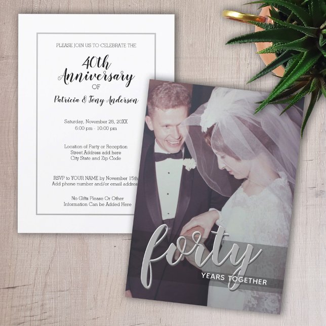 Invitación CUALQUIER AÑO - 40 Aniversario y foto del Boda (Subido por el creador)