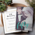 Invitación CUALQUIER AÑO - 50 Aniversario y foto del Boda<br><div class="desc">Un diseño elegante y moderno con un marco moderno de fotos por un lado y la información de la invitación por el otro lado.</div>