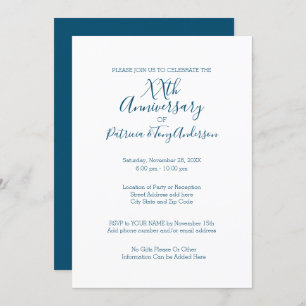 Invitación CUALQUIER AÑO - Aniversario Boda Azul marino mínim