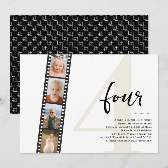 Invitación Cualquier año | Cumpleaños simple de 4 fotos en ti (Anverso / Reverso)