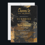 Invitación Cualquier año de cumpleaños celebra oro negro<br><div class="desc">Moderno y elegante animaciones únicas a 40 años de los hombres invitan a fiesta sorpresa de cumpleaños con elegante diseño de trazos de pincel abstracto de oro y negro.              Adecuado para cualquier edad hito de edad: 21,  30,  40,  50,  60,  70,  75,  80,  90,  100.</div>