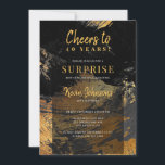 Invitación Cualquier año de cumpleaños celebra oro negro<br><div class="desc">Moderno y elegante animaciones únicas a 40 años de los hombres invitan a fiesta sorpresa de cumpleaños con elegante diseño de trazos de pincel abstracto de oro y negro.              Adecuado para cualquier edad hito de edad: 21,  30,  40,  50,  60,  70,  75,  80,  90,  100.</div>