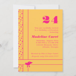 Invitación Cualquier año fiesta de cumpleaños amarilla y rosa