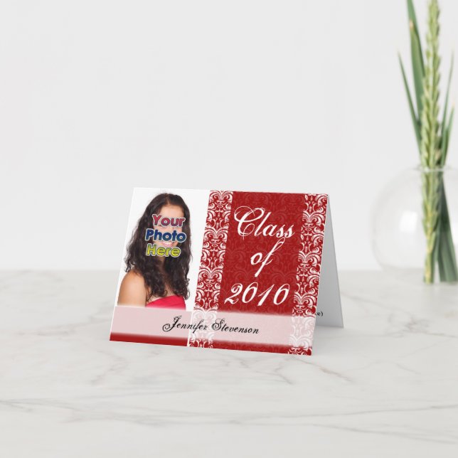 Invitación Cualquier año~ Graduación de Damasco blanco/rojo B (Anverso)