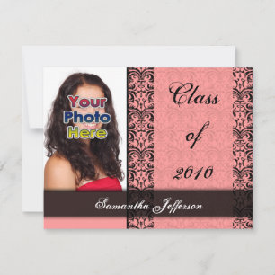 Invitación Cualquier año~ Graduación de Damasco rosa y Negro