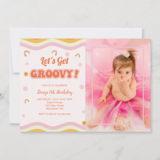 Invitación Cualquier año Groovy Hippie Retro Foto Cumpleaños