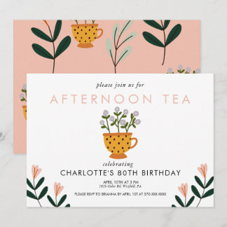 Invitación Cualquier año Resumen Flores Tea Fiesta Cumpleaños