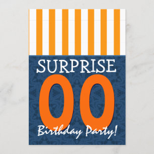 Invitación CUALQUIER AÑO Sorpresa Cumpleaños Naranja Azul Pla