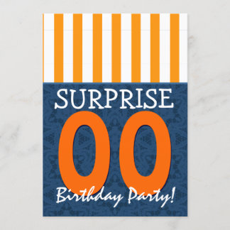 Invitación CUALQUIER AÑO Sorpresa Cumpleaños Naranja Azul Pla