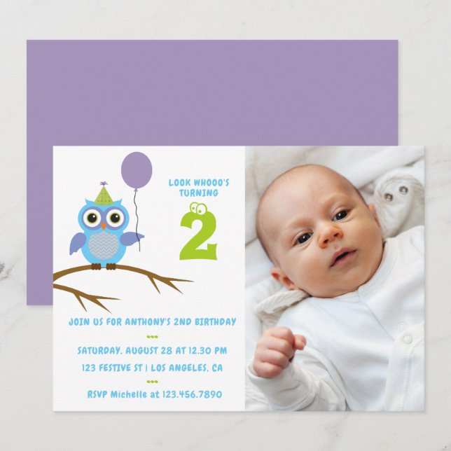 Invitación Cualquier bebé de búho o niño menor de edad Cumple (Anverso / Reverso)
