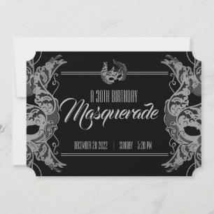 Invitación CUALQUIER billete MASQUERADE DE CUMPLEAÑOS EN blan
